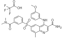 structure of CAS# 1415560-64-3, GSK256066 trifluoroacetate;6-[[3-[(Dimethylamino)carbonyl]phenyl]sulfonyl]-4-[(3-methoxyphenyl)amino]-8-methyl-3-quinolinecarboxamide 2,2,2-trifluoroacetate (1:1)