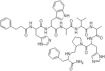 去氨基苯丙氨酰-组氨酰-色氨酰-丙氨酰-缬氨酰-D-丙氨酰-组氨酰-D-吡咯烷2-甲基-苯丙氨酰胺分子结构 (CAS 142061-53-8)