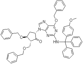 (2R,3S,5S)-3-(Benzyloxy)-5-[2-[[(4-methoxyphenyl)diphenylmethyl]amino]-6-(benzyloxy)-9H-purin-9-yl]-2-(benzyloxymethyl)cyclopentanone molecular structure (CAS 142217-79-6)