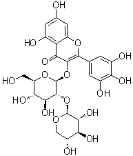 5,7-二羟基-2-(3,4,5-三羟基苯基)-3-[(2-O-beta-D-吡喃木糖基-beta-D-吡喃葡萄糖基)氧基]-4H-1-苯并吡喃-4-酮分子结构 (CAS 142449-93-2)