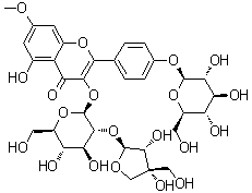 3-[(2-O-beta-D-呋喃芹糖基-D-吡喃葡萄糖基)氧基]-2-[4-(beta-D-吡喃葡萄糖基氧基)苯基]-5-羟基-7-甲氧基-4H-1-苯并吡喃-4-酮分子结构 (CAS 142473-99-2)
