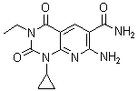 7-Amino-1-cyclopropyl-3-ethyl-1,2,3,4-tetrahydro-2,4-dioxo-pyrido[2,3-d]pyrimidine-6-carboxamide molecular structure (CAS 142557-61-7)