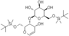 1,5-Anhydro-2-deoxy-6-O-[(1,1-dimethylethyl)dimethylsilyl]-4-O-[6-O-[(1,1-dimethylethyl)dimethylsilyl]-beta-D-galactopyranosyl]-D-arabino-hex-1-enitol molecular structure (CAS 142800-37-1)