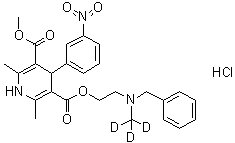 O3-[2-(Benzyl-(trideuteriomethyl)amino)ethyl] O5-methyl 2,6-dimethyl-4-(3-nitrophenyl)-1,4-dihydropyridine-3,5-dicarboxylate hydrochloride molecular structure (CAS 1432061-50-1)