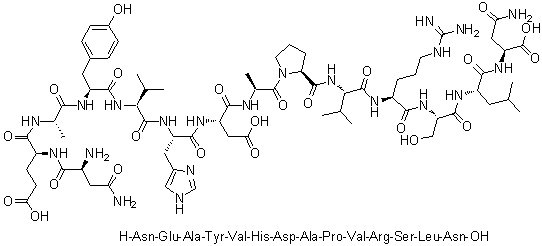 L-天冬氨酰胺酰-L-alpha-谷氨酰-L-丙氨酰-L-酪氨酰-L-缬氨酰-L-组氨酰-L-alpha-天冬氨酰-L-丙氨酰-L-脯氨酰-L-缬氨酰-L-精氨酰-L-丝氨酰-L-亮氨酰-L-天冬氨酰胺分子结构 (CAS 143305-11-7)