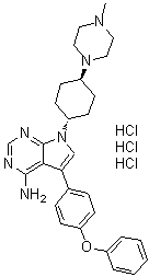 7-[trans-4-(4-Methyl-1-piperazinyl)cyclohexyl]-5-(4-phenoxyphenyl)-7H-pyrrolo[2,3-d]pyrimidin-4-amine hydrochloride (1:3) molecular structure (CAS 1435934-25-0)