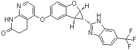 rel-5-[[(1R,1aS,6bR)-1a,6b-二氢-1-[6-(三氟甲基)-1H-苯并咪唑-2-基]-1H-环丙烯并[b]苯并呋喃-5-基]氧基]-3,4-二氢-1,8-萘啶-2(1H)-酮分子结构 (CAS 1446090-77-2)