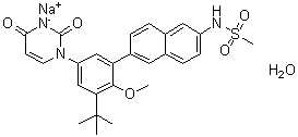 N-[6-[5-(3,4-二氢-2,4-二氧代-1(2H)-嘧啶基)-3-(1,1-二甲基乙基)-2-甲氧基苯基]-2-萘基]甲烷磺酰胺钠盐水合物(1:1:1)分子结构 (CAS 1456607-55-8)
