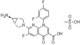 结构式 CAS# 147059-75-4, 曲伐沙星单甲烷磺酸盐
