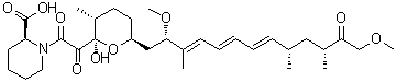 (2S)-1-[2-[(2R,3R,6S)-6-[(2S,3E,5E,7E,9S,11R)-2,13-Dimethoxy-3,9,11-trimethyl-12-oxo-3,5,7-tridecatrien-1-yl]tetrahydro-2-hydroxy-3-methyl-2H-pyran-2-yl]-2-oxoacetyl]-2-piperidinecarboxylic acid molecular structure (CAS 147438-30-0)