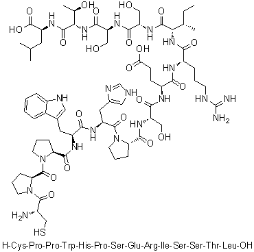 L-半胱氨酰-L-脯氨酰-L-脯氨酰-L-色氨酰-L-组氨酰-L-脯氨酰-L-丝氨酰-L-alpha-谷氨酰-L-精氨酰-L-异亮氨酰-L-丝氨酰-L-丝氨酰-L-苏氨酰-L-亮氨酸分子结构 (CAS 1491970-81-0)