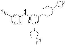 2-[[6-(3,3-二氟-1-吡咯烷基)-4-[1-(3-氧杂环丁基)-4-哌啶基]-2-吡啶基]氨基]-4-吡啶甲腈分子结构 (CAS 1496581-76-0)