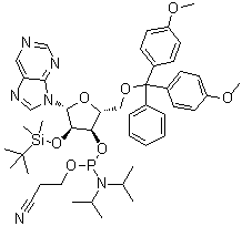 9-[5-O-[Bis(4-methoxyphenyl)phenylmethyl]-3-O-[[bis(1-methylethyl)amino](2-cyanoethoxy)phosphino]-2-O-[(1,1-dimethylethyl)dimethylsilyl]-beta-D-ribofuranosyl]-9H-purine molecular structure (CAS 151132-95-5)