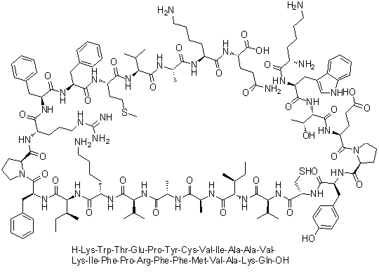 L-Lysyl-L-tryptophyl-L-threonyl-L-alpha-glutamyl-L-prolyl-L-tyrosyl-L-cysteinyl-L-valyl-L-isoleucyl-L-alanyl-L-alanyl-L-valyl-L-lysyl-L-isoleucyl-L-phenylalanyl-L-prolyl-L-arginyl-L-phenylalanyl-L-phenylalanyl-L-methionyl-L-valyl-L-alanyl-L-lysyl-L-glutamine molecular structure (CAS 1535181-63-5)