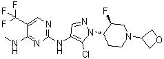 rel-N2-[5-Chloro-1-[(3R,4R)-3-fluoro-1-(3-oxetanyl)-4-piperidinyl]-1H-pyrazol-4-yl]-N4-methyl-5-(trifluoromethyl)-2,4-pyrimidinediamine molecular structure (CAS 1536200-31-3)