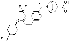 8-[(1S)-1-[8-(Trifluoromethyl)-7-[[cis-4-(trifluoromethyl)cyclohexyl]oxy]-2-naphthalenyl]ethyl]-8-azabicyclo[3.2.1]octane-3-carboxylic acid molecular structure (CAS 1548743-66-3)
