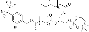 (14R)-17-羟基-1-[2-(碘 125)-4-[3-(三氟甲基)-3H-双吖丙啶-3-基]苯基]-N,N,N-三甲基-3,12-二氧代-14-[[(1-氧代十六烷基)氧基]甲基]-2,13,16,18-四氧杂-17-磷杂二十烷-20-铵内盐 17-氧化物分子结构 (CAS 156996-76-8)