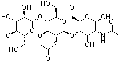 O-beta-D-甘露糖基-(1→4)-O-2-(乙酰氨基)-2-脱氧-beta-D-吡喃葡萄糖基-(1→4)-2-(乙酰氨基)-2-脱氧-alpha-D-吡喃葡萄糖分子结构 (CAS 159266-34-9)