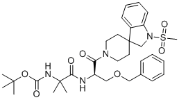 2-Methyl-2-propanyl [1-({(2R)-3-(benzyloxy)-1-[1-(methylsulfonyl)-1,2-dihydro-1'H-spiro[indole-3,4'-piperidin]-1'-yl]-1-oxo-2-propanyl}amino)-2-methyl-1-oxo-2-propanyl]carbamate molecular structure (CAS 159634-87-4)