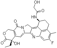 structure of CAS# 1599440-33-1, N-((1S,9S)-9-Ethyl-5-fluoro-2,3,9,10,13,15-hexahydro-9-hydroxy-4-methyl-10,13-dioxo-1H,12H-benzo(de)pyrano(3',4':6,7)indolizino(1,2-b)quinolin-1-yl)-2-hydroxyacetamide;N-[(10S,23S)-10-ethyl-18-fluoro-10-hydroxy-19-methyl-5,9-dioxo-8-oxa-4,15-diazahexacyclo[14.7.1.02,14.04,13.06,11.020,24]tetracosa-1,6(11),12,14,16,18,20(24)-heptaen-23-yl]-2-hydroxyacetamide