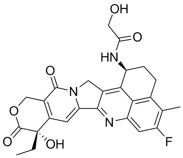 N-((1S,9S)-9-Ethyl-5-fluoro-2,3,9,10,13,15-hexahydro-9-hydroxy-4-methyl-10,13-dioxo-1H,12H-benzo(de)pyrano(3',4':6,7)indolizino(1,2-b)quinolin-1-yl)-2-hydroxyacetamide molecular structure (CAS 1599440-33-1)