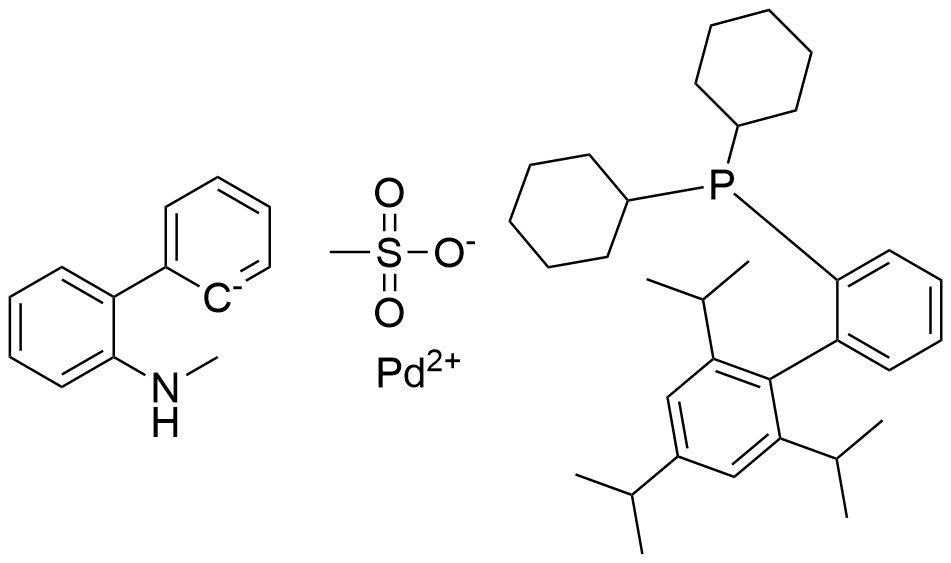 (SP-4-3)-[Dicyclohexyl[2',4',6'-tris(1-methylethyl)[1,1'-biphenyl]-2-yl]phosphine](methanesulfonato)[2'-(methylamino)[1,1'-biphenyl]-2-yl]palladium molecular structure (CAS 1599466-81-5)