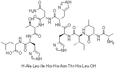 L-丙氨酰-L-亮氨酰-L-异亮氨酰-L-组氨酰-L-组氨酰-L-天冬氨酰胺酰-L-苏氨酰-L-组氨酰-L-亮氨酸分子结构 (CAS 160214-76-6)