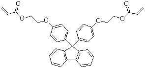 structure of CAS# 161182-73-6, 9,9-Bis[4-(2-acryloyloxyethoxy)phenyl]fluorene;9,9-Bis[4-(2-acryloyloxyethyloxy)phenyl]fluorene; 2-Propenoic acid 9H-fluoren-9-ylidene-bis(4,1-phenyleneoxy-2,1-ethanediyl) ester