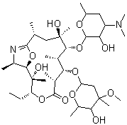 (1R,2R,3R,6R,7S,8S,9R,10R,12R,15R)-7-[(2,6-二脱氧-3-C-甲基-3-O-甲基-alpha-L-吡喃核己糖基)氧基]-3-乙基-2,10-二羟基-2,6,8,10,12,15-六甲基-9-[[3,4,6-三脱氧-3-(二甲基氨基)-beta-D-吡喃木己糖基]氧基]-4,16-二氧杂-14-氮杂双环[11.2.1]十六碳-13-烯-5-酮分子结构 (CAS 161193-44-8)