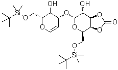 1,5-Anhydro-3-O-[3,4-O-carbonyl-6-O-[(1,1-dimethylethyl)dimethylsilyl]-beta-D-galactopyranosyl]-2-deoxy-6-O-[(1,1-dimethylethyl)dimethylsilyl]-D-arabino-hex-1-enitol molecular structure (CAS 163228-39-5)