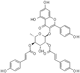 结构式 CAS# 163434-73-9, 山柰酚 3-O-alpha-L-[2,4-二-(E)-对香豆酰]吡喃鼠李糖苷