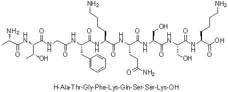 L-丙氨酰-L-苏氨酰甘氨酰-L-苯丙氨酰-L-赖氨酰-L-谷氨酰胺酰-L-丝氨酰-L-丝氨酰-L-赖氨酸分子结构 (CAS 164031-31-6)
