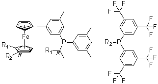 结构式 CAS# 166172-63-0, (1R)-1-[二[3,5-二(三氟甲基)苯基]膦基]-2-[(1R)-1-[二(3,5-二甲基苯基)膦基]乙基]二茂铁
