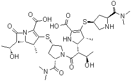 [4R-[3[1[2S*[2S*,3R*,4(3S*,5S*)],3R*],3S*,5S*],4alpha,5beta,6beta(R*)]]-3-[[1-[2-[5-羧基-4-[[5-[(二甲基氨基)羰基]-3-吡咯烷基]硫基]-2,3-二氢-3-甲基-1H-吡咯-2-基]-3-羟基-1-氧代丁基]-5-[(二甲基氨基)羰基]-3-吡咯烷基]硫基]-6-(1-羟基乙基)-4-甲基-7-氧代-1-氮杂双环[3.2.0]庚-2-烯-2-羧酸分子结构 (CAS 166901-45-7)