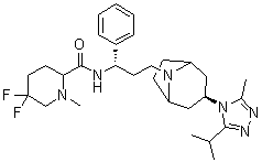 5,5-二氟-1-甲基-N-[(1S)-3-[(3-外型)-3-[3-甲基-5-(1-甲基乙基)-4H-1,2,4-三唑-4-基]-8-氮杂双环[3.2.1]辛烷-8-基]-1-苯基丙基]-2-哌啶甲酰胺分子结构 (CAS 1673575-96-6)