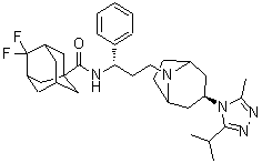 4,4-二氟-N-[(1S)-3-[(3-外型)-3-[3-甲基-5-(1-甲基乙基)-4H-1,2,4-三唑-4-基]-8-氮杂双环[3.2.1]辛烷-8-基]-1-苯基丙基]金刚烷-1-甲酰胺分子结构 (CAS 1678517-29-7)