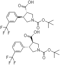 反式-4-[3-(三氟甲基)苯基]-1,3-吡咯烷二羧酸 1-叔丁酯分子结构 (CAS 169248-97-9)