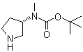 (S)-甲基(吡咯烷-3-基)氨基甲酸叔丁酯分子结构 (CAS 169750-01-0)