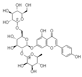 芹菜素-7-0-(2G-鼠李糖)龙胆糖苷分子结构 (CAS 174284-20-9)