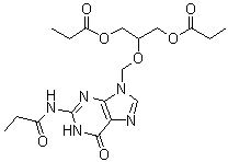 N-[6,9-二氢-6-氧代-9-[[2-(1-氧代丙氧基)-1-[(1-氧代丙氧基)甲基]乙氧基]甲基]-1H-嘌呤-2-基]丙酰胺分子结构 (CAS 177216-32-9)
