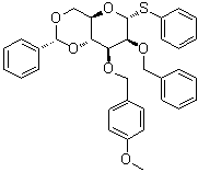 Phenyl 3-O-[(4-methoxyphenyl)methyl]-2-O-(phenylmethyl)-4,6-O-[(R)-phenylmethylene]-1-thio-alpha-D-mannopyranoside molecular structure (CAS 177943-74-7)