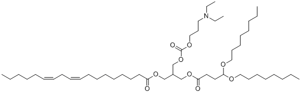 (9Z,12Z)-3-((4,4-Bis(octyloxy)butanoyl)oxy)-2-((((3-(diethylamino)propoxy)carbonyl)oxy)methyl)propyl octadeca-9,12-dienoate molecular structure (CAS 1799316-64-5)
