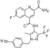 N4-[1-[(4-Cyanophenyl)methyl]-5-methyl-3-(trifluoromethyl)-1H-pyrazol-4-yl]-6-fluoro-2,4-quinolinedicarboxamide molecular structure (CAS 1799753-63-1)