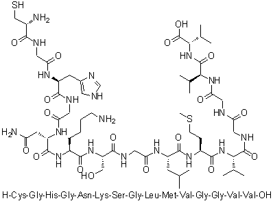 L-Cysteinylglycyl-L-histidylglycyl-L-asparaginyl-L-lysyl-L-serylglycyl-L-leucyl-L-methionyl-L-valylglycylglycyl-L-valyl-L-valine molecular structure (CAS 1802078-22-3)
