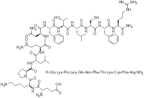 L-alpha-Glutamyl-L-lysyl-L-prolyl-L-leucyl-L-glutaminyl-L-asparaginyl-L-phenylalanyl-L-threonyl-L-leucyl-L-cysteinyl-L-phenylalanyl-L-argininamide molecular structure (CAS 180387-75-1)