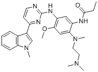 N-(2-((2-(Dimethylamino)ethyl)(methyl)amino)-4-methoxy-5-((4-(1-methyl-1H-indol-3-yl)pyrimidin-2-yl)amino)phenyl)propionamide molecular structure (CAS 1807505-02-7)
