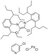 (SP-4-1)-[1,3-Bis[2,6-bis(1-propylbutyl)phenyl]-4,5-dichloro-1,3-dihydro-2H-imidazol-2-ylidene]dichloro(3-chloropyridine-κN)-Palladium molecular structure (CAS 1814936-54-3)