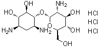 4-O-(2-氨基-2-脱氧-alpha-D-吡喃葡萄糖基)-2-脱氧链霉胺三盐酸盐分子结构 (CAS 18685-97-7)