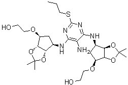 2-(((3aS,4S,6R,6aS)-6-((5-amino-6-(((3aS,4R,6S,6aR)-6-(2-hydroxyethoxy)-2,2-dimethyltetrahydro-3aH-cyclopenta[d][1,3]dioxol-4-yl)amino)-2-(propylthio)pyrimidin-4-yl)amino)-2,2-dimethyltetrahydro-3aH-cyclopenta[d][1,3]dioxol-4-yl)oxy)ethanol molecular structure (CAS 1882095-51-3)