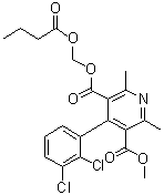 4-(2,3-Dichlorophenyl)-2,6-dimethyl-3,5-pyridinedicarboxylic acid 3-methyl 5-[(1-oxobutoxy)methyl] ester molecular structure (CAS 188649-48-1)